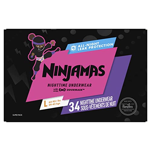 Pampers Ninjamas Nighttime Bedwetting Underwear Girls Size L (64-125 lbs) 34 Count (Packaging & Prints May Vary)