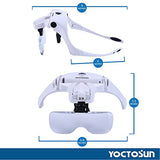 YOCTOSUN Magnifying Glasses with Light, Head Mount Magnifier with 5 Lenses, Headband, Storage Case, Hands Free LED Lighted Head Magnifying Visor for Close Work Hobby Crafts