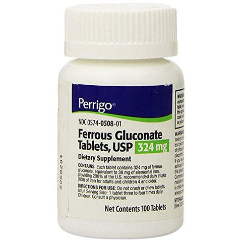 Ferrous Gluconate Green Tablets, 324mg, 100ct (3 Pack)