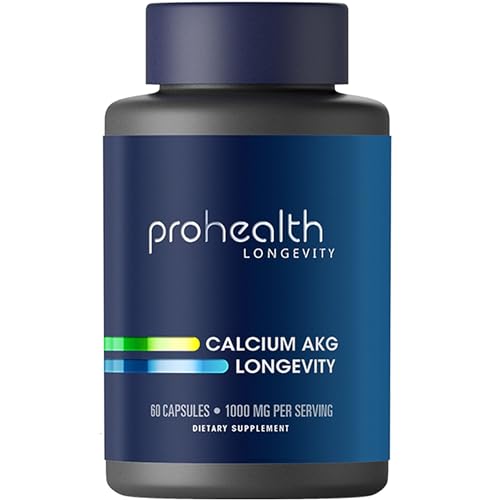 ProHealth Calcium AKG Longevity (Alpha Ketoglutarate) (1,000 mg per 2 Capsule Serving, 60 Capsules). Supports Cellular Energy, Metabolic Function and Healthy Aging Processes.