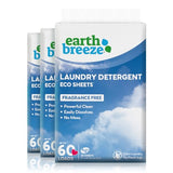 Earth Breeze - Liquid-less Laundry Detergent Sheets - Fragrance Free - No Plastic Jug (180 Loads) 90 Sheets (Pack of 3)