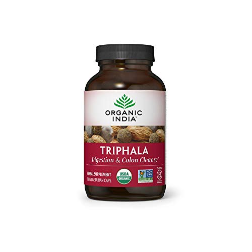 ORGANIC INDIA Triphala Herbal Supplement - Digestion & Colon Support, Immune System Support, Adaptogen, Nutrient Dense, Vegan, Gluten-Free, USDA Certified Organic, Non-GMO - 180 Capsules