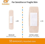 Painless Removal Silicone Bandages for Elderly Sensitive Skin - 40 Counts 0.75''x3'' Medium and 15 Counts 1.63''x4'' Extra Large Bandages by G+ GUIGABUL - Hypoallergenic - Latex Free