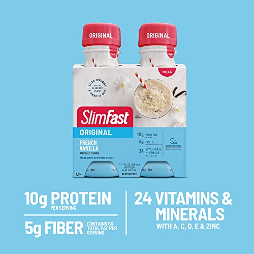 SlimFast Meal Replacement Shake, Original French Vanilla, 10g of Ready to Drink Protein, 11 Fl. Oz Bottle, 4 Count (Pack of 3) (Packaging May Vary)