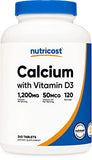 Nutricost Calcium with Vitamin D3, 240 Tablets - Calcium (1200mg) Vitamin D3 (50mcg) Per Serving - Non-GMO, Gluten Free