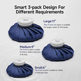 BICAREE Ice Packs for Injuries Reusable, Ice Cold Pack, Ice Bags Hot Water Bag for Hot & Cold Therapy and Pain Relief, 3 Ice Packs, 3 Sizes (6"/9"/11"), No-Leak Elastic Breathable Ice Bag
