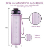 EYQ 32 oz Water Bottle with Time Marker, Carry Strap, Leak-Proof Tritan BPA-Free, Ensure You Drink Enough Water for Fitness, Gym, Camping, Outdoor Sports (Light Purple)