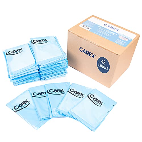 Carex Premium Commode Liners 48 Pack, Leak Proof - Fits Most Commodes, with Absorbent Powder, Holds 2 Quarts Liquid, Disposable