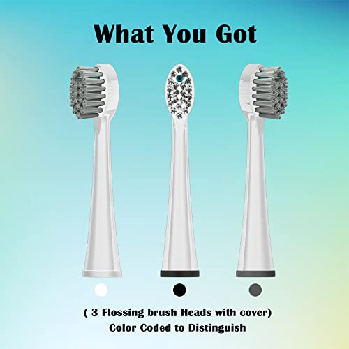 Replacement Brush Heads for 𝗪𝗮𝘁𝗲𝗿𝗽𝗶𝗸 𝐒𝐨𝐧𝐢𝐜-𝐅𝐮𝐬𝐢𝐨𝐧 2.0 Flossing Toothbrush with Cover, Compact, 3 Count White, Soft Bristles