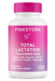 Pink Stork Total Lactation Supplement Without Fenugreek, Support Breast Milk Supply with Organic Alfalfa & Milk Thistle, Postpartum Breastfeeding Essentials - 60 Capsules, 1 Month Supply