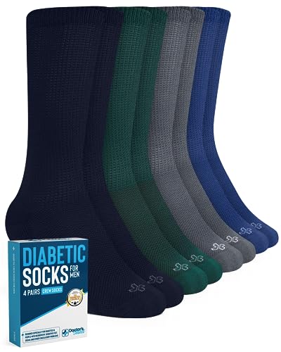 Doctor's Select Mens Diabetic Socks - 4 Pairs | Navy, Green, Blue, Gray | Neuropathy Socks for Men | Diabetic Socks for Men | Men's Diabetic Socks Size 10-13 | Diabetic Crew Socks for Men