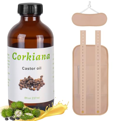 Castor Oil Organic Cold Pressed Unrefined （8fl.oz/237ml）Castor Oil Pack Wrap for Liver Detox with Adjustable Elastic Strap Anti Oil Leak, Viscose Cotton Reusable Castor Oil Pack Kits