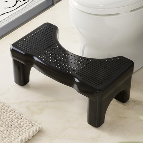 Kzeirm Black Toilet Stool Squat Adult, 7" Squatting Poop Stool for Toilets, Bathroom Foot Rest Stools for Pooping, Potty Toilet Step Stool for Toddlers & Adults, Non-Slip Pads