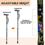 LIXIANG Walking Cane with Replacement Base-Folding Cane,Adjustable Colorful Walking Stick for Men & Women with Comfortable T-Handle,Stylish Balancing Mobility Aid,Black Flower