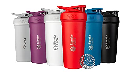 BlenderBottle Strada Shaker Cup Insulated Stainless Steel Water Bottle with Wire Whisk, 24-Ounce, Blue