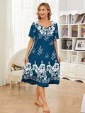 Muumuu Dresses for Women Plus size Nightgowns with Pockets House Dresses for Elderly Soft For Older Women Lounge Dresses Loungewear For Women Night Shirts Womens Night Gowns For Sleeping Blue 3XL