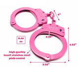 Uzi Handcuffs, High Tensile Steel, Professional Police Grade, Adjustable, Double Lock, with 2 Keys, Pink, Christmas Gift