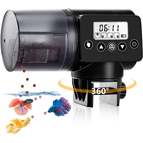 Automatic Fish Feeder Auto Food: Small Flake & Pellet Feed Timed Electric Dispenser Machine for Turtle/Goldfish/Betta/Koi, Large Smart Aquarium Tank Self Feeding Timer for Outdoor/Vacation Time/Pond