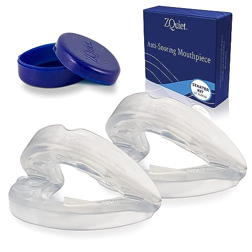 ZQuiet, Anti-Snoring Mouthpiece, Starter Pack with 2 Sizes, Living Hinge & Open Front Design for Comfort & Easy Breathing, Clear