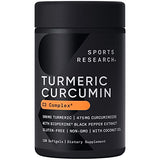 Sports Research Turmeric Curcumin C3 Complex 500 mg, Enhanced with Black Pepper and Organic Coconut Oil for Better Absorption; Non-GMO and Gluten Free - Standardized 95% Curcuminoids (120 Softgels)