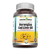 Amazing Omega Norwegian Cod Liver Oil 1250 Mg Softgels Supplement | Omega-3, EPA, DHA, Vitamin A, Vitamin D & Vitamin E (Lemon | 120 Count)