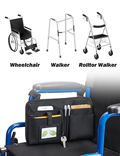 ISSYAUTO Wheelchair Side Bag, Upgraded Walker Pouch Bag with Cup Holder, Wheelchair Armrest Accessories for Walker, Rollator, Electric Scooter Wheelchairs, Ideal Gift for Seniors