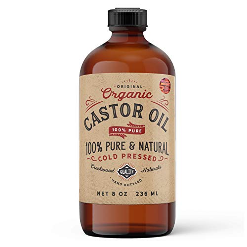 NATURAL CASTOR OIL, 100% Pure, Cold Pressed, Hexane Free, For Hands, Dry Skin Moisturizer, Scalp, Thicker Eyebrows, Eyelashes, Stimulate Hair Growth Glass Bottle (8 ounce)