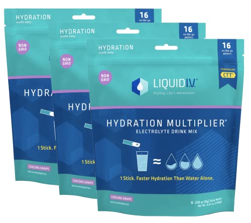 Liquid I.V. Hydration Multiplier - Concord Grape - Hydration Powder Packets | Electrolyte Drink Mix | Easy Open Single-Serving Stick | Non-GMO | 48 Sticks