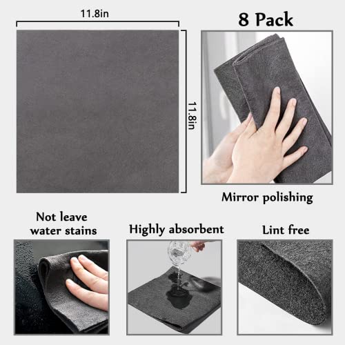 XANGNIER Thickened Magic Cleaning Cloth,8 Pcs Lint Free Cloth,Reusable Microfiber Cleaning Rag for Windows,Mirror,Glass,Car,Gray