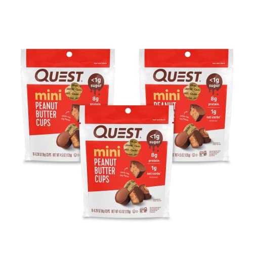 Quest Nutrition Mini Peanut Butter Cups, High Protein, Low Carb, Gluten Free, 16 Count (Pack of 3)