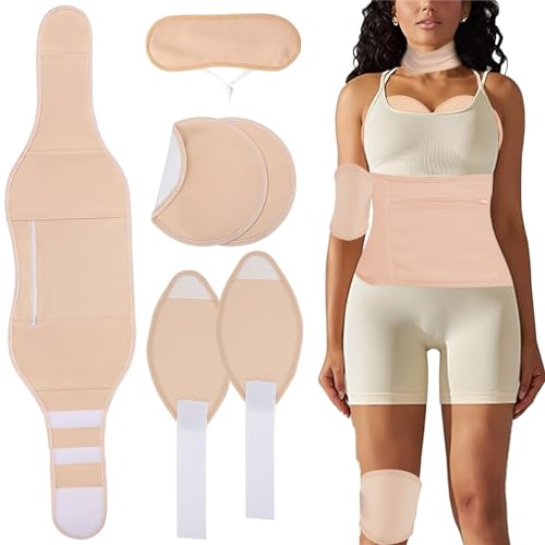 6Pcs Castor Oil Pack Wrap Reusable Castor Oil Packs for Liver Detox Waist and Neck Wrap for Thyroid, Constipation Inflammation (Oil Not Included) Khaki