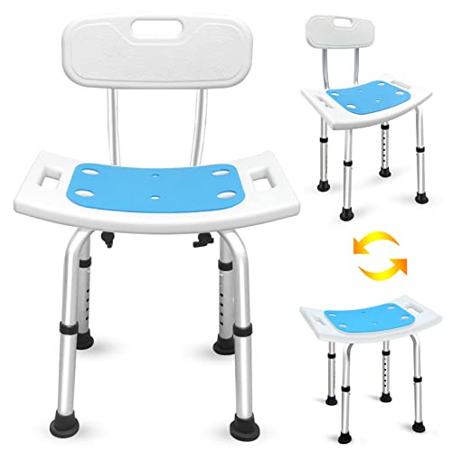 Nurhome Shower Stool with Back for Inside Shower, 2 in 1 Nonslip Shower Chair for Bathtub for Small Space, Tool Free Anti-Slip Shower Seat for Seniors, Elderly, Disabled, Handicap and Injured,300lbs