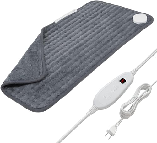 DAILYLIFE Heating Pad 12"x24" for Pain Relief, Flannel Electric Heating Pads with 6 Heat Settings, Fast-Heating Technology, Auto Shut Off, Great for Back, Neck, and Cramps, Gray