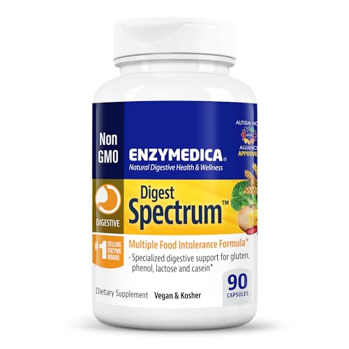 Enzymedica Digest Spectrum, Enzymes for Multiple Food Intolerances, Breaks Down Problem Foods, 90 Capsules (FFP)