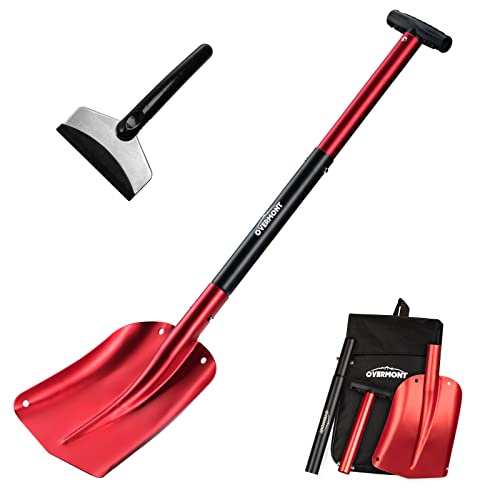 Overmont Collapsible Snow Shovel Aluminum - Lightweight Snow Utility with Ice Scraper and Carrying Bag Sizes 32 and 42 Inch