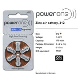 Power One Size 312 MERCURY FREE Hearing Aid Batteries (1Pack (60 batteries))