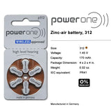 Power One Size 312 Zinc Air No Mercury (60 batteries) + Battery Caddy Keychain