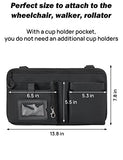 ISSYAUTO Wheelchair Side Bag, Upgraded Walker Pouch Bag with Cup Holder, Wheelchair Armrest Accessories for Walker, Rollator, Electric Scooter Wheelchairs, Ideal Gift for Seniors