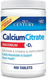 21st Century Calcium Citrate + D3, 400 Tablets Per Bottle (2 Pack)