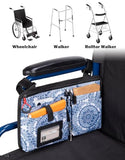 ISSYZONE Wheelchair Side Bag, Upgraded Walker Pouch Bag with Cup Holder, Wheelchair Armrest Accessories for Walker, Rollator, Electric Scooter Wheelchairs, Ideal Gift for Seniors, Blue