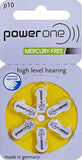 Powerone Battery 10, (60ea/pkg) p10 Zinc Air Hearing Aid Batteries (Yellow) Size 10, 2 Pack (60 Batteries)