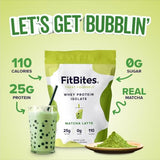 FitBites 100% Whey Isolate Protein Powder (Matcha Latte), 5.9g BCAAs, Gluten Free, Zero Sugar, Fast Absorbing, Easy Digesting