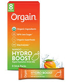 Orgain Organic Hydration Packets, Electrolytes Powder - Mango Hydro Boost with Superfoods, Gluten-Free, Soy Free, Vegan, Non GMO, Less Sugar than Sports Drinks, Travel Packets, 8 Count