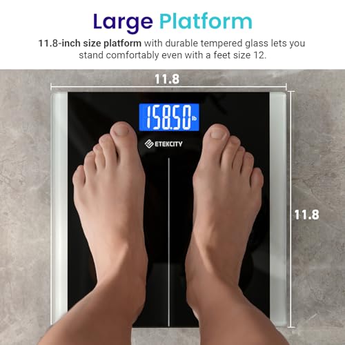 Etekcity Bathroom Scale for Body Weight, Highly Accurate Digital Weighing Machine for People, Large Size and Backlit LCD Display, 6mm Tempered Glass, 400 Pounds