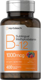 Vitamin B12 Sublingual 1000 mcg | 400 Fast Dissolve Tablets | Methylcobalamin Supplement for Adults | Natural Berry Flavor | Vegan, Vegetarian, Non-GMO, and Gluten Free | by Horbaach