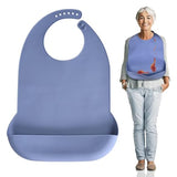 Kinggrand Kitchen Adult Bibs for Men, Women - Silicone Adult Bibs for Elderly - Washable Adult Bibs with Crumb Catcher (Blue)