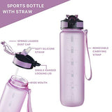 EYQ 32 oz Water Bottle with Time Marker, Carry Strap, Leak-Proof Tritan BPA-Free, Ensure You Drink Enough Water for Fitness, Gym, Camping, Outdoor Sports (Light Purple)