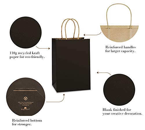 BagDream Gift Bags Kraft Paper Bags 100Pcs 5.25x3.75x8 Inches Small Shopping Bag Kraft Bags Party Bags Black Paper Bags with Handles Bulk