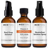 MedPeel 70% AHA & Vitamin C Brightening Essential Peel Kit, Includes Peel, Prep, Neutralizer, Deep Strength Professional Grade Chemical Face Peel, Reduces Age Spots, 1oz/30ml (Kit of 3)