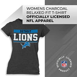 Team Fan Apparel NFL Women's Team Block Charcoal Tagless T-Shirt - Cotton Blend - Rock Game Day with Perfect Comfort & Style (Detroit Lions - Black, Womens Large)